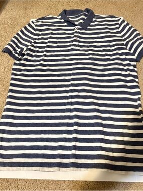 GAP Men's Navy and White Striped Polo